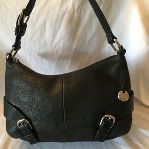 Charter Club Black Leather Hobo Shoulder Bag, EUC